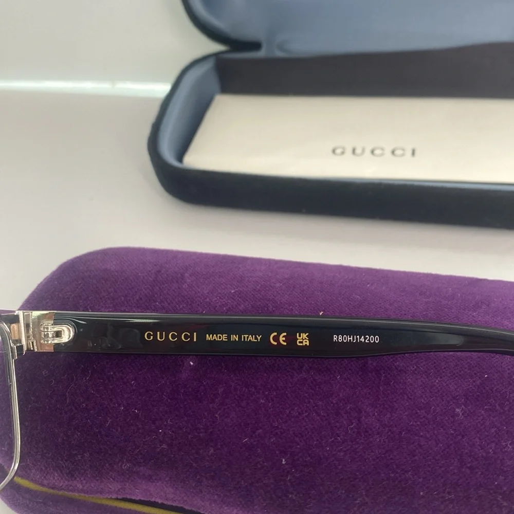 New - GUCCI GG0750O 001 square optical matte black and silver with shiny black…
